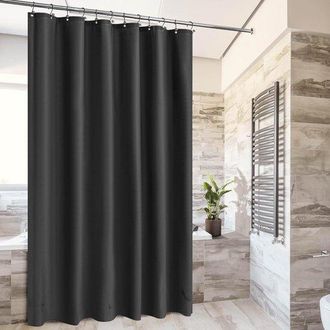 OEM Cortina De Ducha De Ba&ntilde;o De Pl&aacute;stico Peva Negro De Primera Calidad, Tama&ntilde;o Est&aacute;ndar, Ligera, Con 3 Imanes Y Anillas Met&aacute;licas, Color Negro