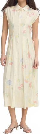 Ichi Cross Stitch Print Button Front Sleeveless Dress In Cream