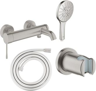 GROHE Essence Badset - badkraan - handdouche - handdouchehouder - doucheslang - supersteel brushed