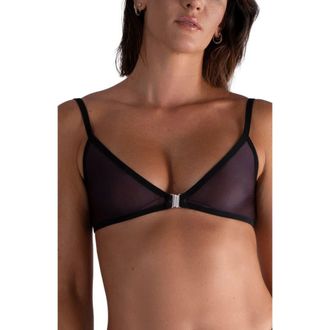 Lechery Lustrous Sheer Front Closure Triangle Bra in Black at Nordstrom, Size X-Large