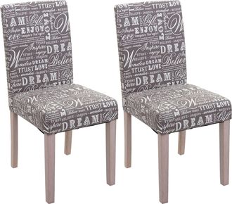 Hhg Nunca Usado] Lote De 2 Sillas De Comedor Littau, Silla Silla De Cocina, Textil Con Letras, Gris, Patas Estructura - Roble
