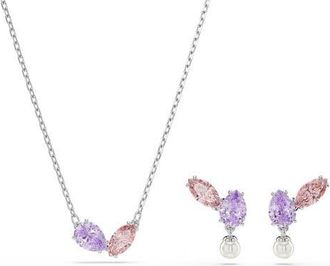 Swarovski x Ariana Grande Multicolor Crystal Earrings & Necklace Set in Silver/Multi at Nordstrom