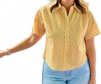 Dolce Cabo Poplin Stripe High Low Top In Yellow/white