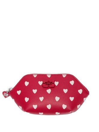 Ganni heart-print zip wallet - unisex - Leather - One Size - Red