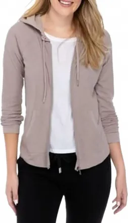 Calvin Klein Womens Performance Ruched-Sleeve Zip Hoodie In Evening Sand