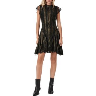AllSaints Fleur Lace Minidress in Metallic Gold at Nordstrom, Size 6 Us