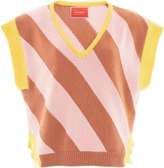La DoubleJ Argyle Gilet Sweater - Dames - V-hals truien - Roze - L - Katoen - Truien & Vesten
