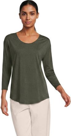 Lands End Petite 3/4 Sleeve Lightweight Jersey Shirttail Tee in Forest Moss at Nordstrom, Size X-Small