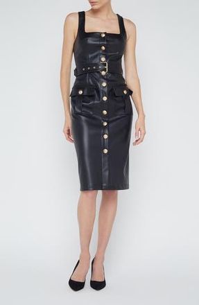 L'agence Idy Button Front Faux Leather Midi Dress in Black/Gold at Nordstrom Rack, Size 14