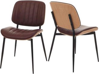 Hhg Hhg - Nunca Usado] Juego De 2 Sillas De Comedor 182, Silla De Cocina Silla, Madera Curvada Imitaci&oacute;n Cuero Oeko-tex Mvg, Natural, Vintage Marr&oacute;n