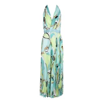 Pinko Geplooide lange jurk met ritssluiting - Dames - Maxi kleedjes - Groen - S - Polyester - Kleedjes