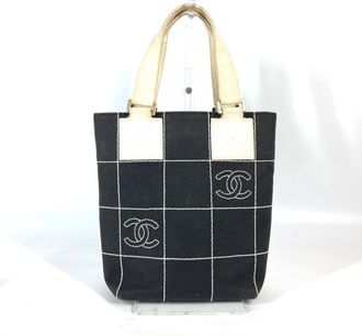 Chanel Black White Canvas Handbag Tote Bag (Pre-Owned)