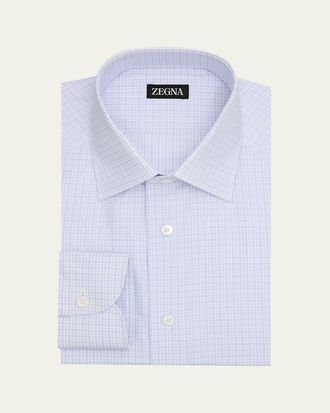 Ermenegildo Zegna Mens Pure Cotton Micro-Plaid Dress Shirt
