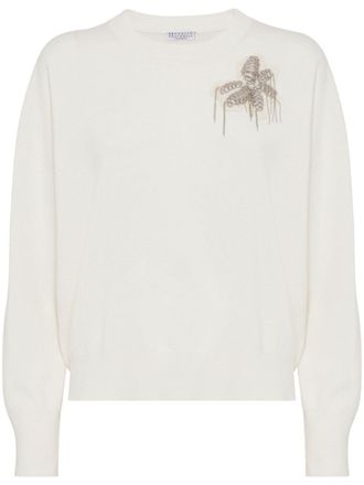 Brunello Cucinelli Maglione con ricamo - Bianco