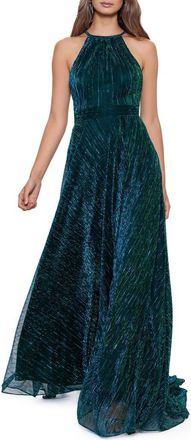 Betsy & Adam Metallic Sleeveless Crinkle Gown in Jade at Nordstrom, Size 12