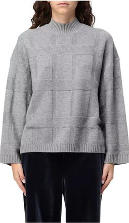 Emporio Armani Geometric Knit Mock Neck Sweater - Dames - Coltruien - Grijs - XS - Wol - Truien & Vesten