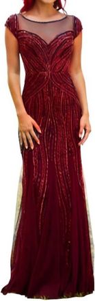 Adrianna Papell Sequin Embellished Evening Gown In Claret