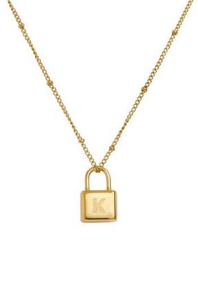 Savvy Cie Jewels Initial Lock Pendant Necklace in Gold - K at Nordstrom Rack