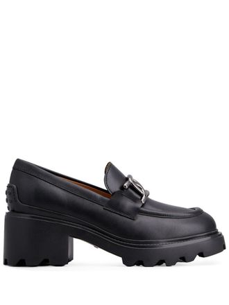 Tod's Semi-Shiny Leather Heeled Loafers With Metal Chain Shoes