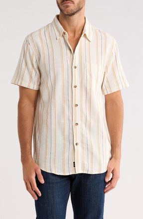 Lucky Brand Short Sleeve Workwear Button-Up Shirt in Natural Stripe at Nordstrom Rack, Size Xx-Large