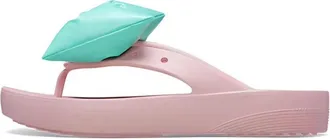 Crocs (WMNS) Crocs Classic Platform Bow Flip Flops Pink Teal 210182-606