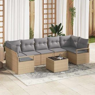 vidaXL Conjunto De Sof&aacute; De Jard&iacute;n Con Coj&iacute;n Manual 8 Pcs Beige Y Gris Vidaxl