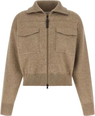 Brunello Cucinelli Beige Solid Shirt Collar Sweatshirt