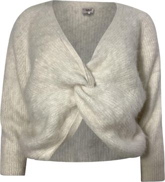 BA&SH Ba & sh V-Neck Knot Sweater in White Angora
