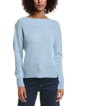 Fort&eacute; Cashmere Crystal Cluster Off Shoulder Wool & Cashmere-Blend Sweater
