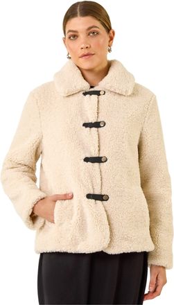 Roman Womens Textured Borg Collared Jacket - Cream - Size 20 UK