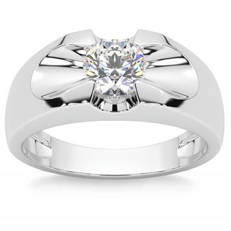 Pompeii3 Mens 3/4Ct Solitaire Diamond Wedding Anniversary Ring 14k Gold Band Lab Grown