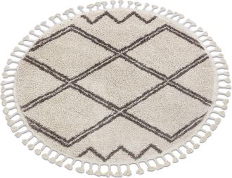 RugsX Rugsx - Alfombra Berber Asila C&iacute;rculo Crema/marr&oacute;n Franjas Bereber Marroqu&iacute; Shaggy Beige Circulo 120 Cm