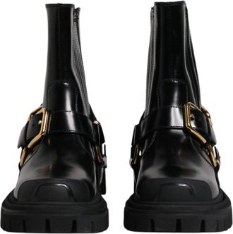 Dolce & Gabbana Black Leather Slip On Stretch Trekking Boots Mens Shoes (Pre-Owned)