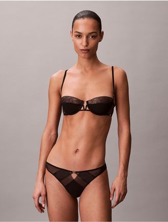Calvin Klein Womens CK Black Geo Lace Unlined Balconette Bra - Black - 32B