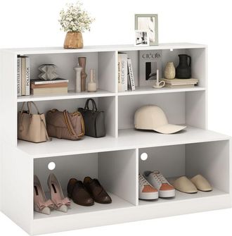 Costway Entryway Shoe Cabinet 2-in-1 Storage Cabinet & Shoe Bench Combo-White