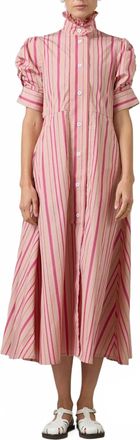 Thierry Colson Venetia Stripe Short Sleeve Dress In Biscuit/pink