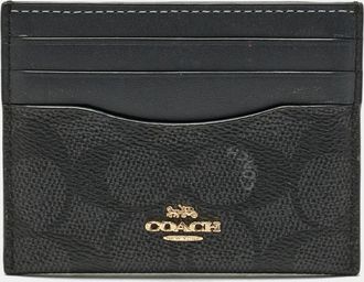 Coach Black/grey Signature Coated Canvas And Leather Card Holder