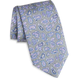David Donahue Paisley Silk Tie in Gray at Nordstrom