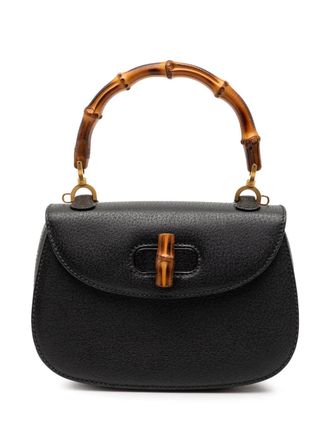 Gucci Borsa a tracolla Night in pelle di vitello zigrinata con bamb&ugrave; XX secolo - Nero