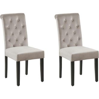 Beliani Conjunto De 2 Sillas De Comedor Tapizadas En Terciopelo Gris Glamour Dise&ntilde;o Moderno Patas De Madera Negras Velva