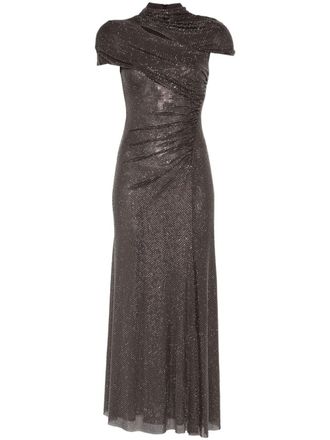 Self Portrait rhinestone cut-out midi dress - women - Polyester/Polyester/Elastane/Elastane - 14 - Grey