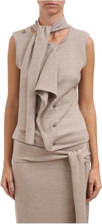 Christophe Lemaire Overhemden, Dames, Beige, S, Wol, Asymmetrisch Mouwloos Vest