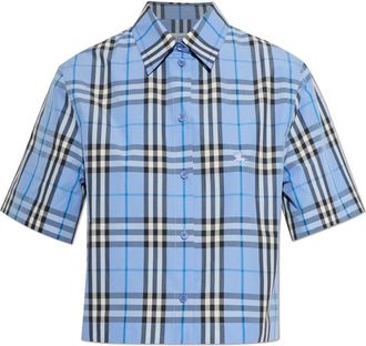 Burberry Short Abby Shirt - Dames - Overhemden - Blauw - XS - Katoen - Overhemden