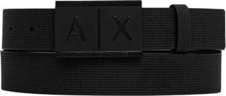 A|X Armani Exchange Textured Leather Belt with Embossed Logo Buckle - Heren - Riemen - Zwart - 80 CM - Leer - Accessoires