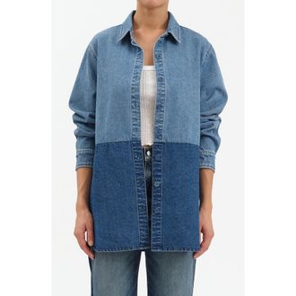 Daze Double Time Colorblock Denim Button-Up Shirt in 2 Tone at Nordstrom Rack, Size X-Small