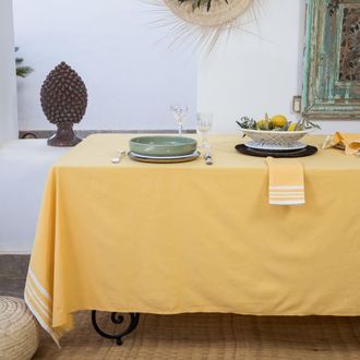 Febronie Mantel + 8 servilletas algod&oacute;n 180x350 amarillo mostaza