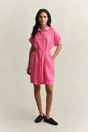 GANT Women Linen Cap Sleeve Shirt Dress (36) BRIGHT FUSCHIA