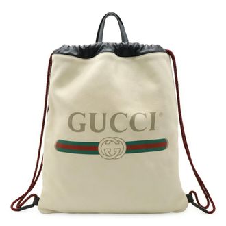 Gucci Green Ivory Red Color Leather Backpack Pouch Tote Bag (Pre-Owned)