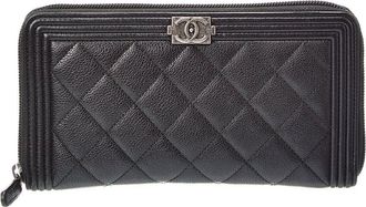 Chanel Black Grained Calfskin Leather Boy Zip Around Organizer Wallet (Authentic Pre-Loved)