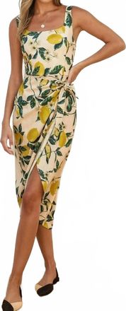 Dress Forum Tulip Hem Midi Wrap Dress In Lemon Garden